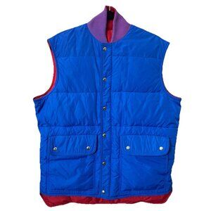 Vintage Swan Brand Quilted Vest Mens L Reversible Down Filled Zip Snap Puffer